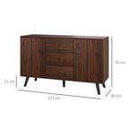 Modern Sideboard in Wood and Chipboard with 2 Cabinets and 3 Drawers, 127x40x76 cm, Brown and Black