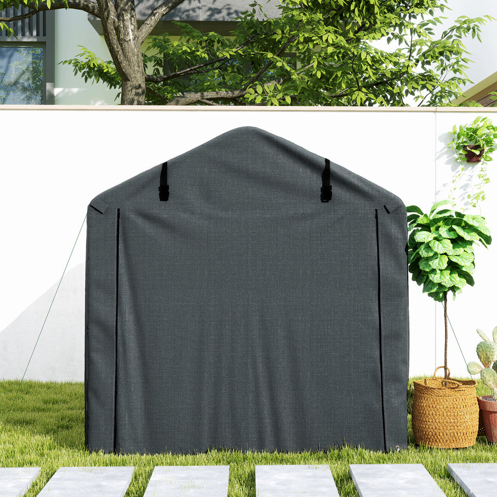 Garage Awning with Roller Entrance, Ropes and Pegs, in Galvanized Metal and PE, 220x157x165 cm, Dark Gray