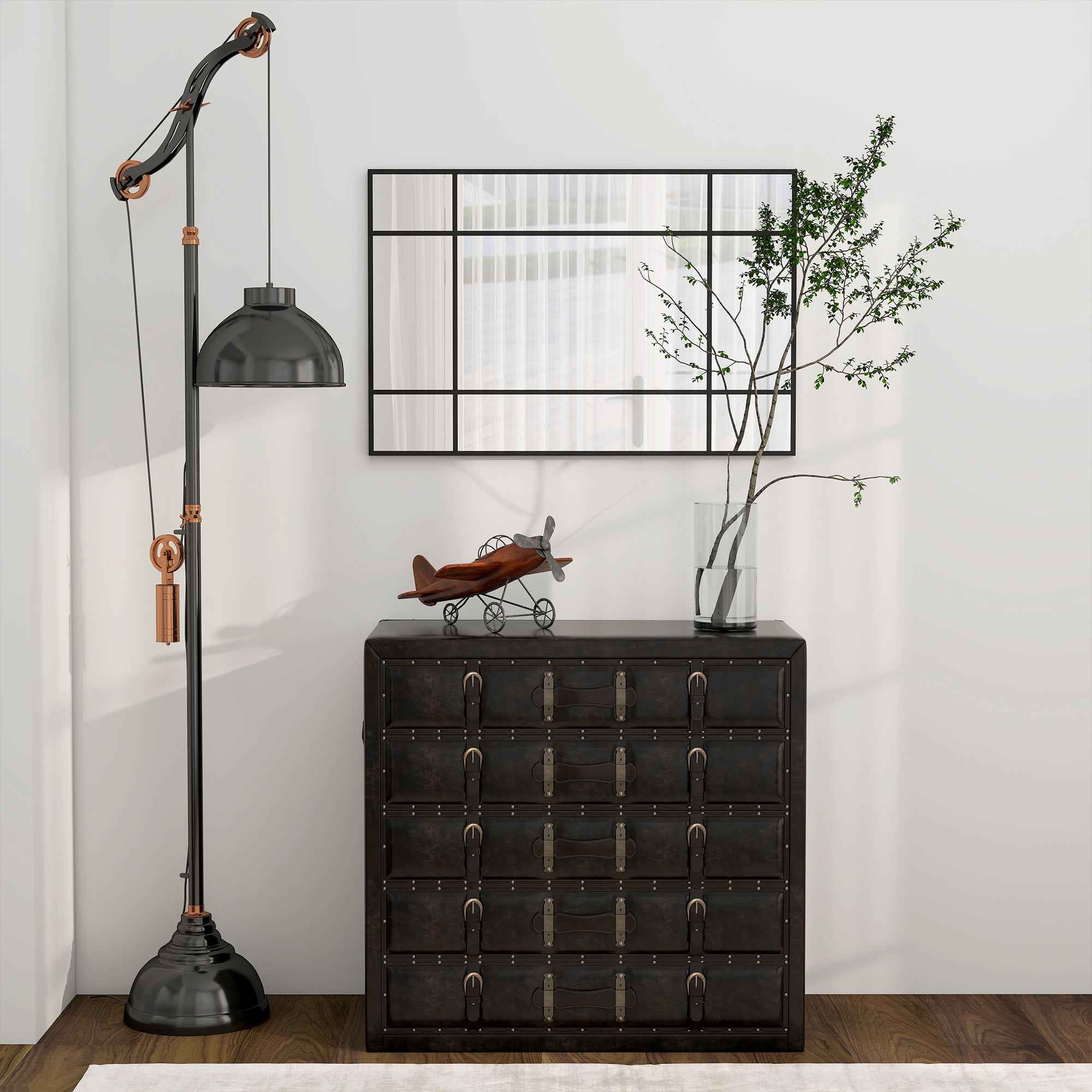HOMCOM Window Style Wall Mirror with Vertical and Horizontal Mounting, 90x60 cm, Black