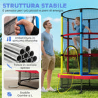 HOMCOM Trampoline for Children 3-6 Years with Safety Net, Without Springs, Ø160x190 cm, Multicolored