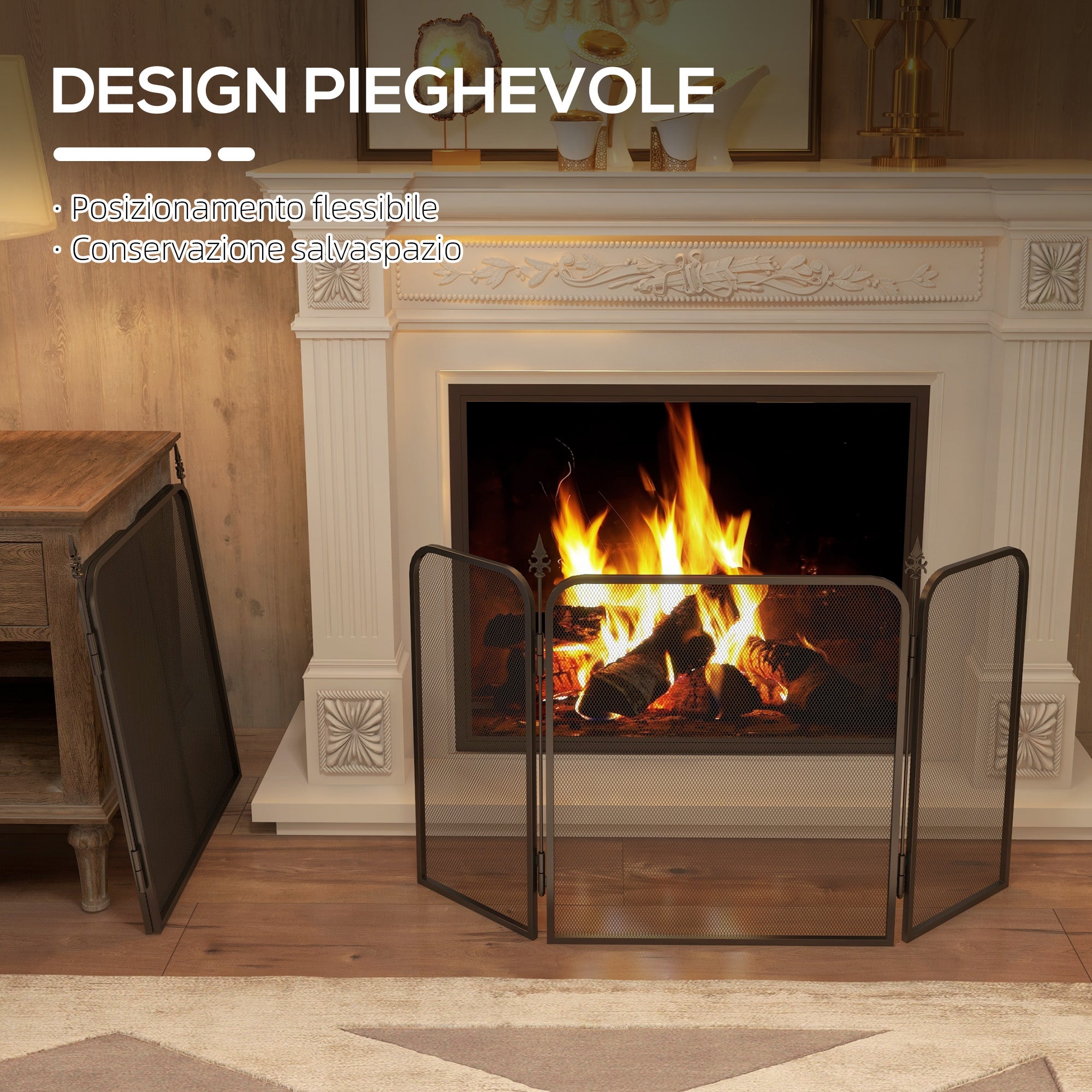 3-Panel Folding Fireplace Spark Guard Metal, 96x1.3x56 cm, Black