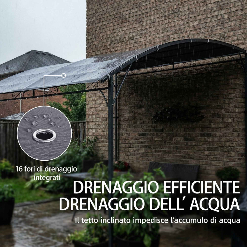 Outsunny Gazebo Pergola with 16 Drainage Holes, Metal and Polyester, 3.8x2.8m, Grey