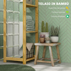 Bathroom Shelf with Mirror and 6 Bamboo Slatted Shelves, 35x35x168cm, Wood Color