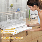 PawHut Portable Bird Cage with Handle, Removable Tray and 5 Doors, Perches and Swing, White