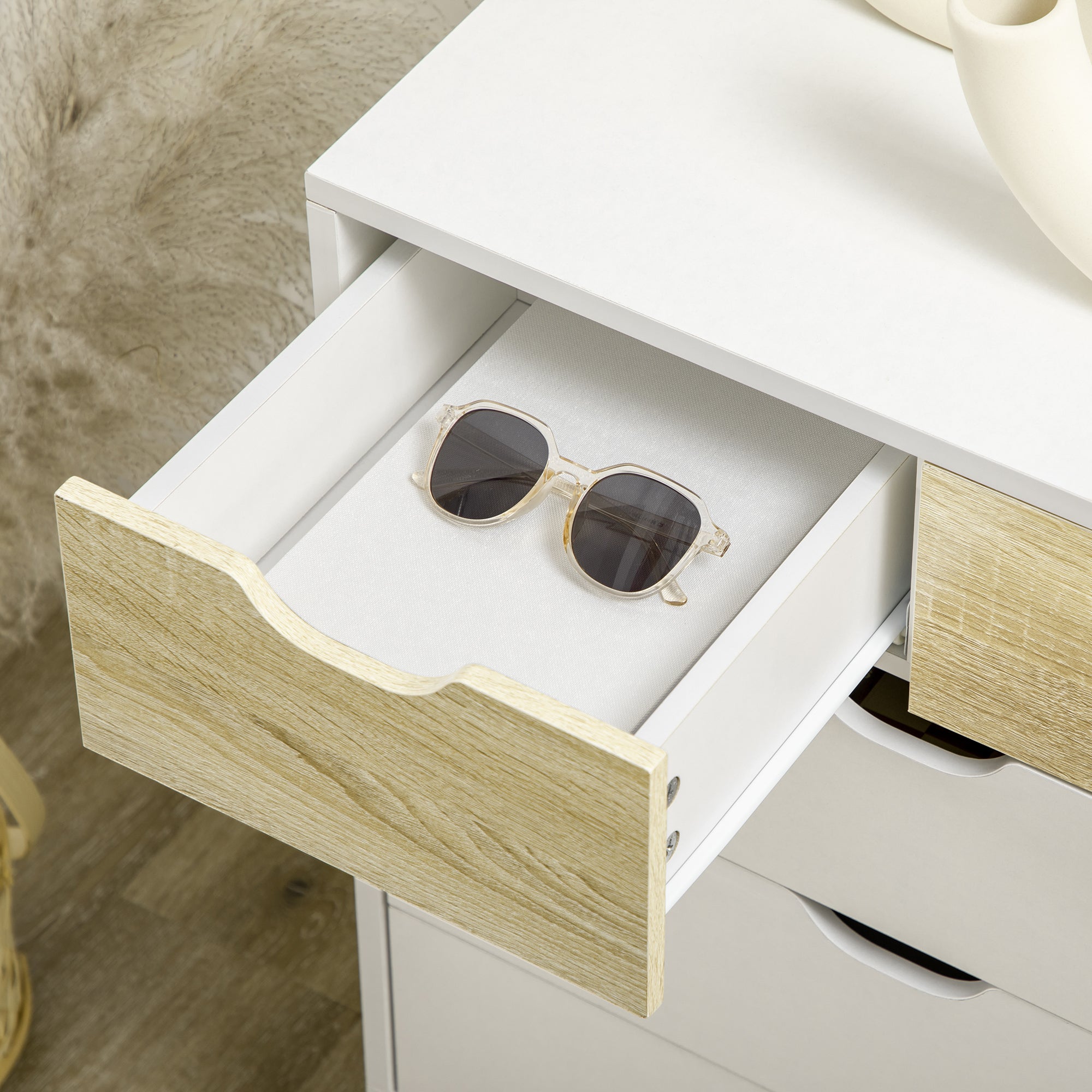 HOMCOM 5-drawer chest of drawers for bedroom with carved handles, 60x40x77.5cm, white and wood - Borgè