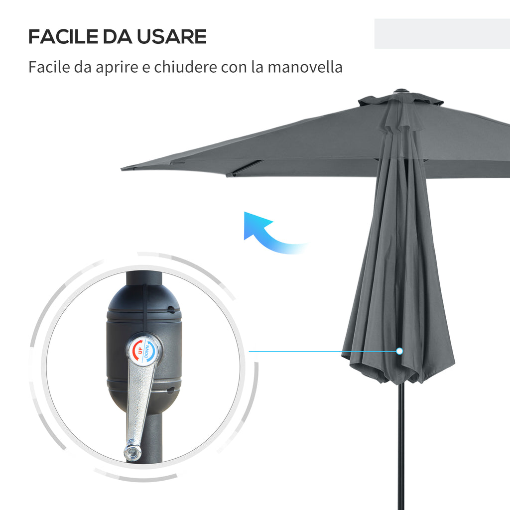3x2.5 m Tilting Garden Umbrella with Crank Handle, Metal and Polyester, Dark Grey