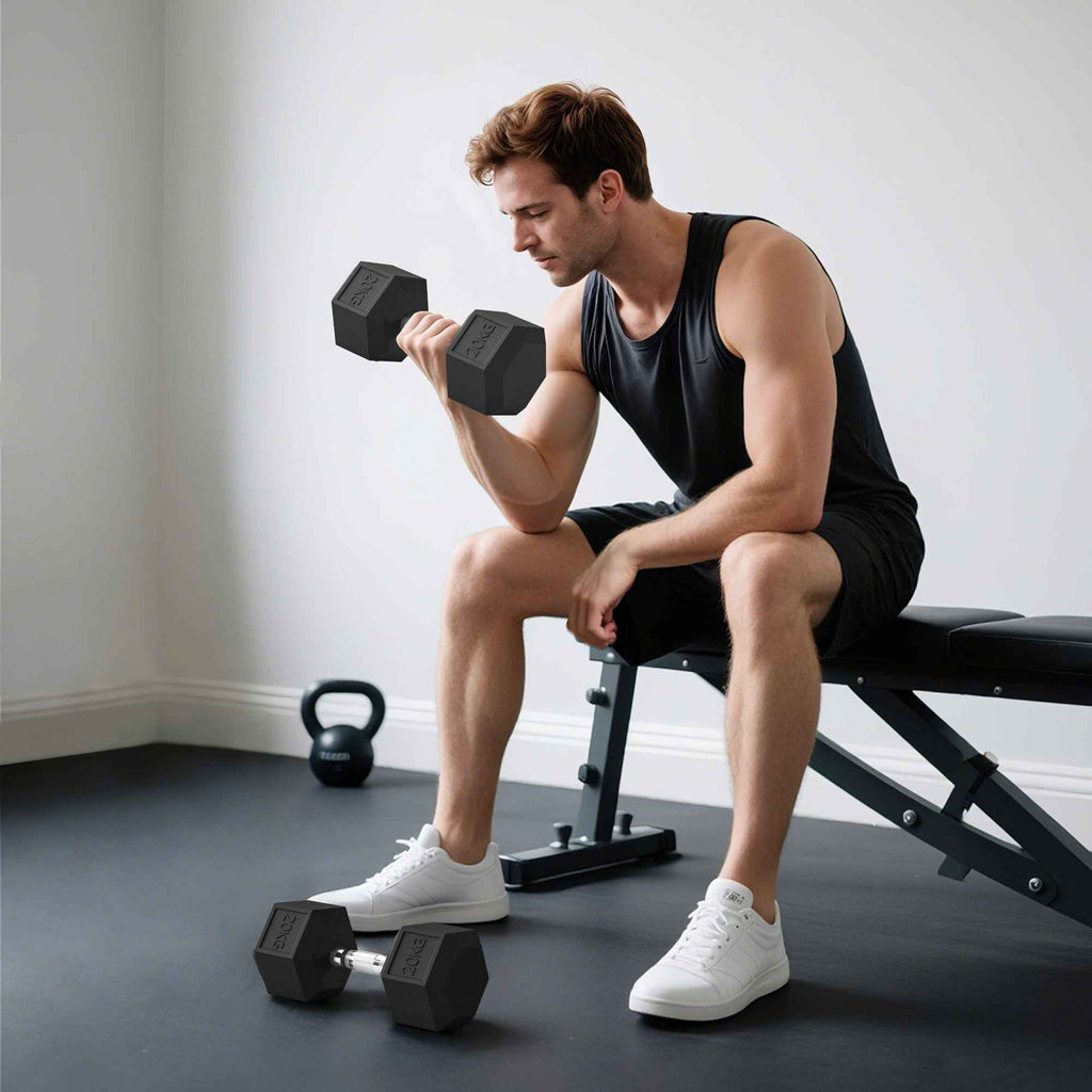 2x20kg Dumbbell Set with Non-Slip Grip, Metal Dumbbells for Home and Gym Fitness Training, Black