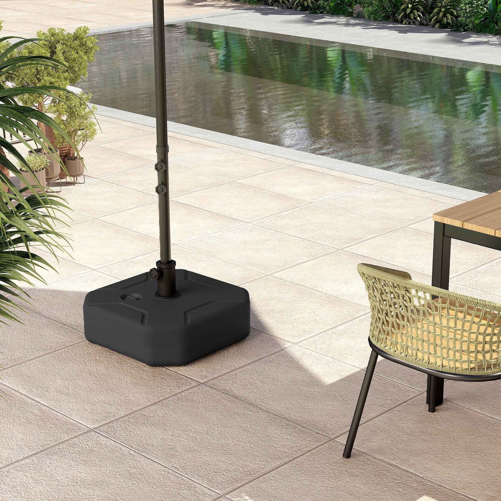 Outsunny Square Umbrella Base Fillable with Sand or Water up to 25kg, Black
