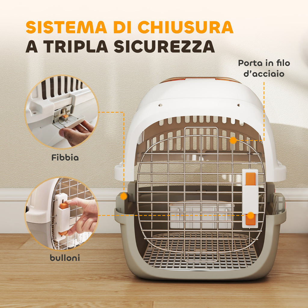 PawHut Pet Carrier for Cats and Small Dogs up to 4 kg in Plastic with Top Window, 49x32x31 cm, Grey