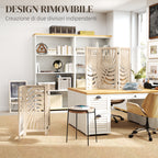 3-Panel Folding and Separable Wooden Room Divider, Leaf Design, 120x170 cm, Wood Color