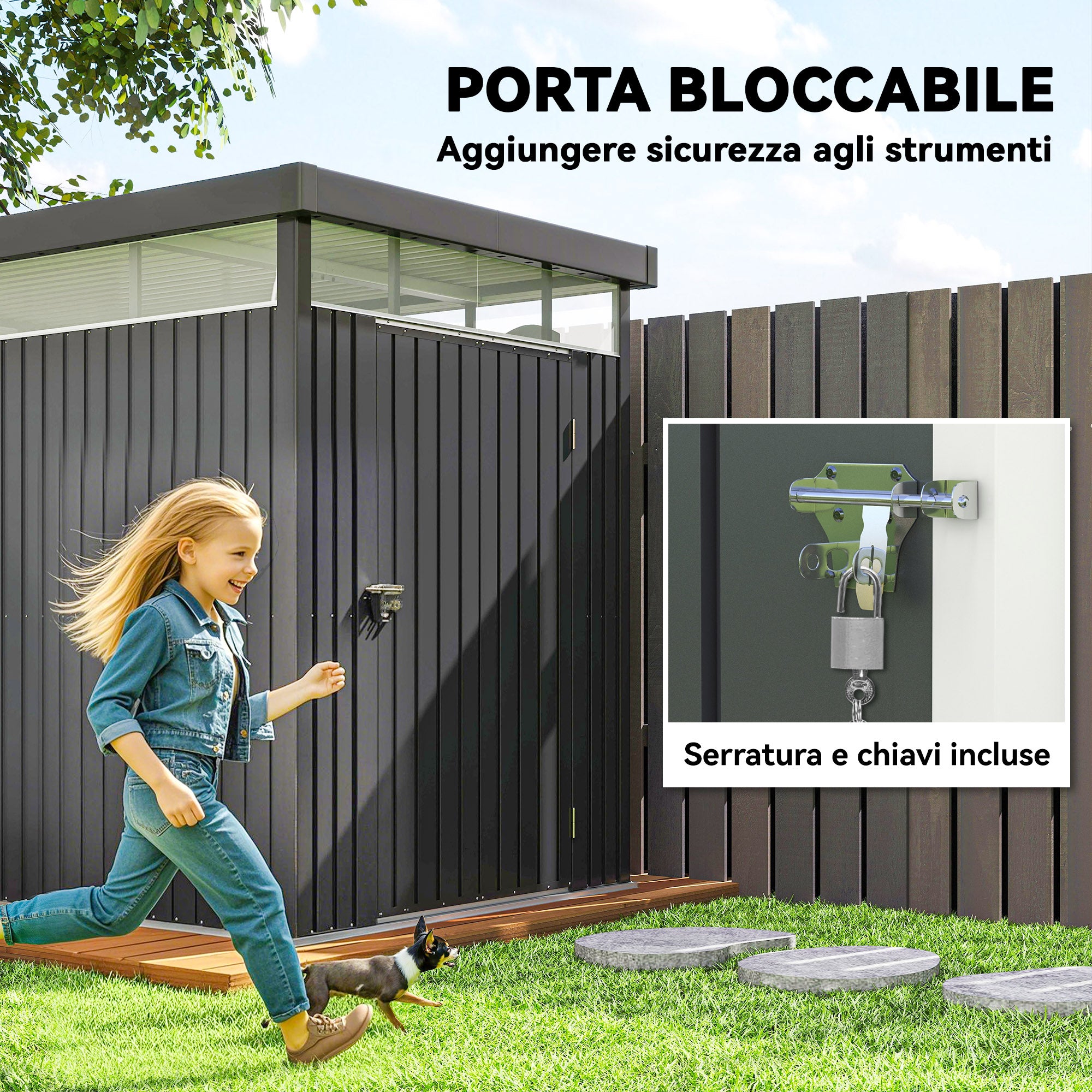 Garden Shed with Acrylic Skylight and Drainage Holes, Steel, 162x259x201 cm, Dark Grey