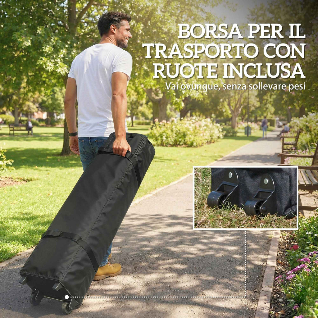 Outsunny 3x6m Pop Up Folding Gazebo with 6 Side Walls, Sandbags, Wheeled Bag, UV50+, Dark Grey