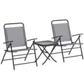 Garden Set with Glass Top Table and 2 Folding Chairs with Adjustable Backrest, Grey