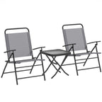Garden Set with Glass Top Table and 2 Folding Chairs with Adjustable Backrest, Grey