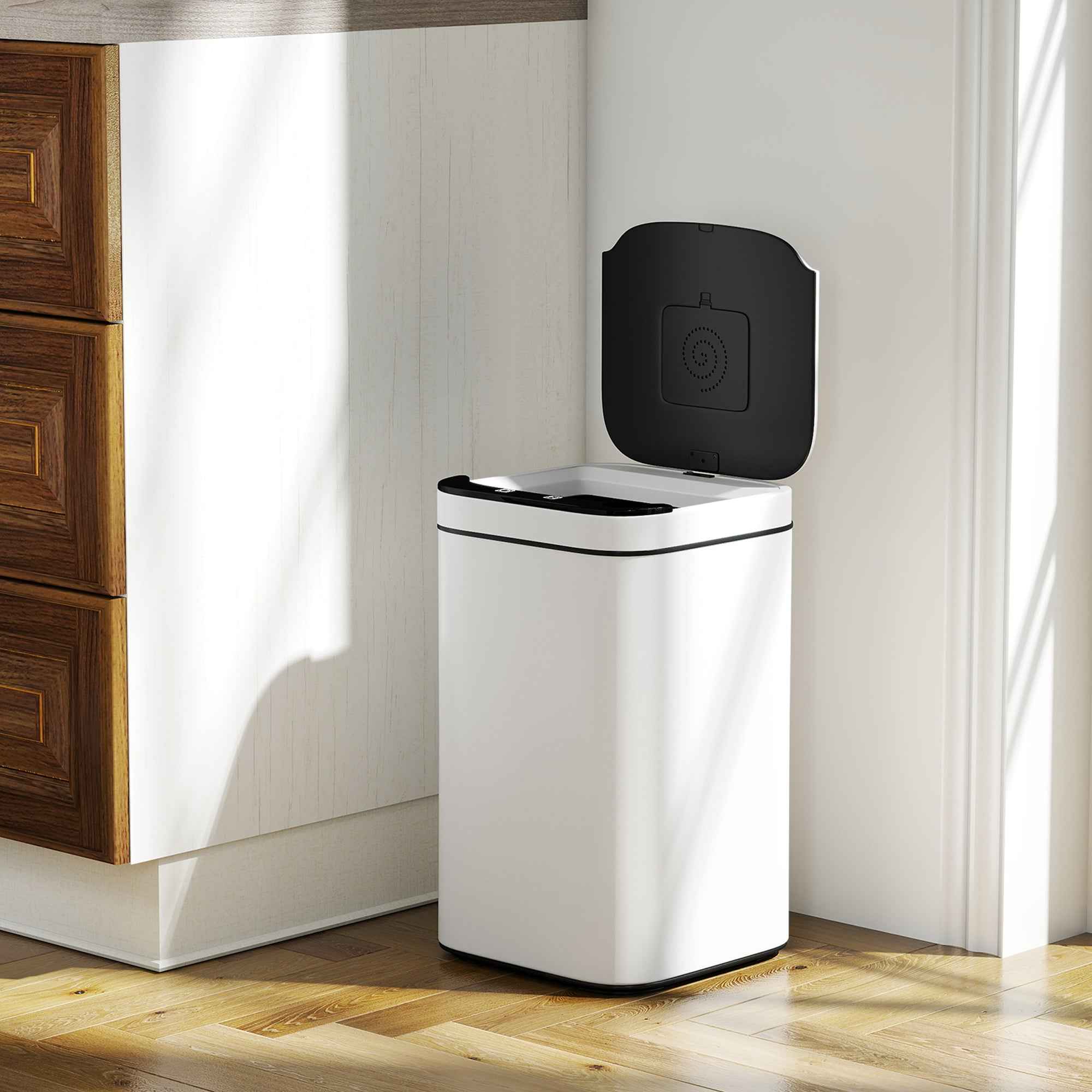 HOMCOM 13L Sensor Garbage Can with Space for Deodorants, Steel and PP, 24x24x41 cm, Black and White