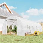 Outsunny 8x3x2 m Tunnel Greenhouse with Plastic Lining and Reinforced Steel, White