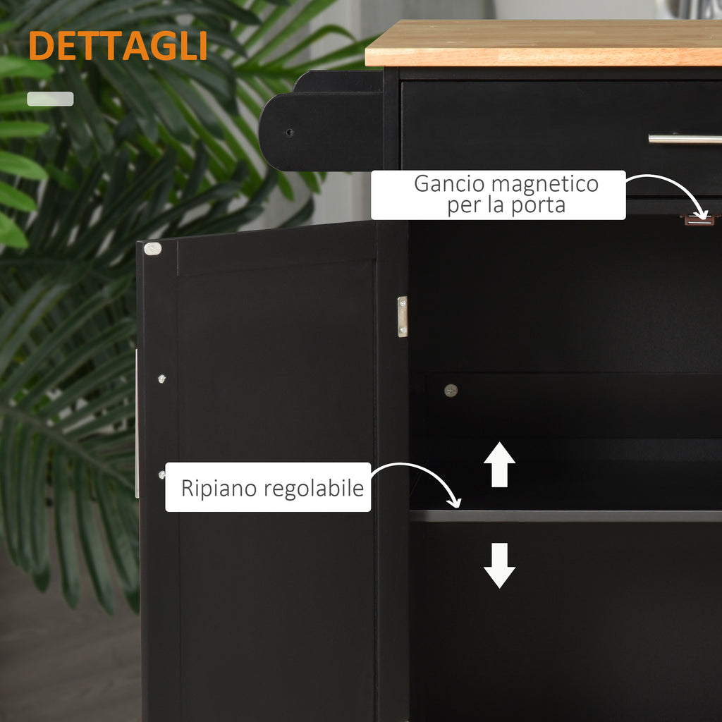 HOMCOM Kitchen Trolley with Drawer and Cabinet 2 Doors, Wheels and Side Bar, 83x45x91.5cm, Black - Borgè