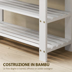 Low Bamboo Shoe Bench with 2 Slatted Shelves and Seat, 70x28x45 cm, White