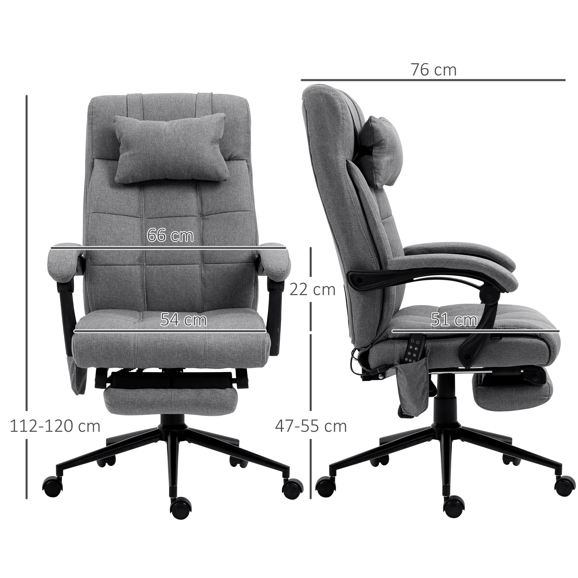 Reclining and Heating Office Chair with 6 Massage Points and 5 Modes, Gray - Borgè