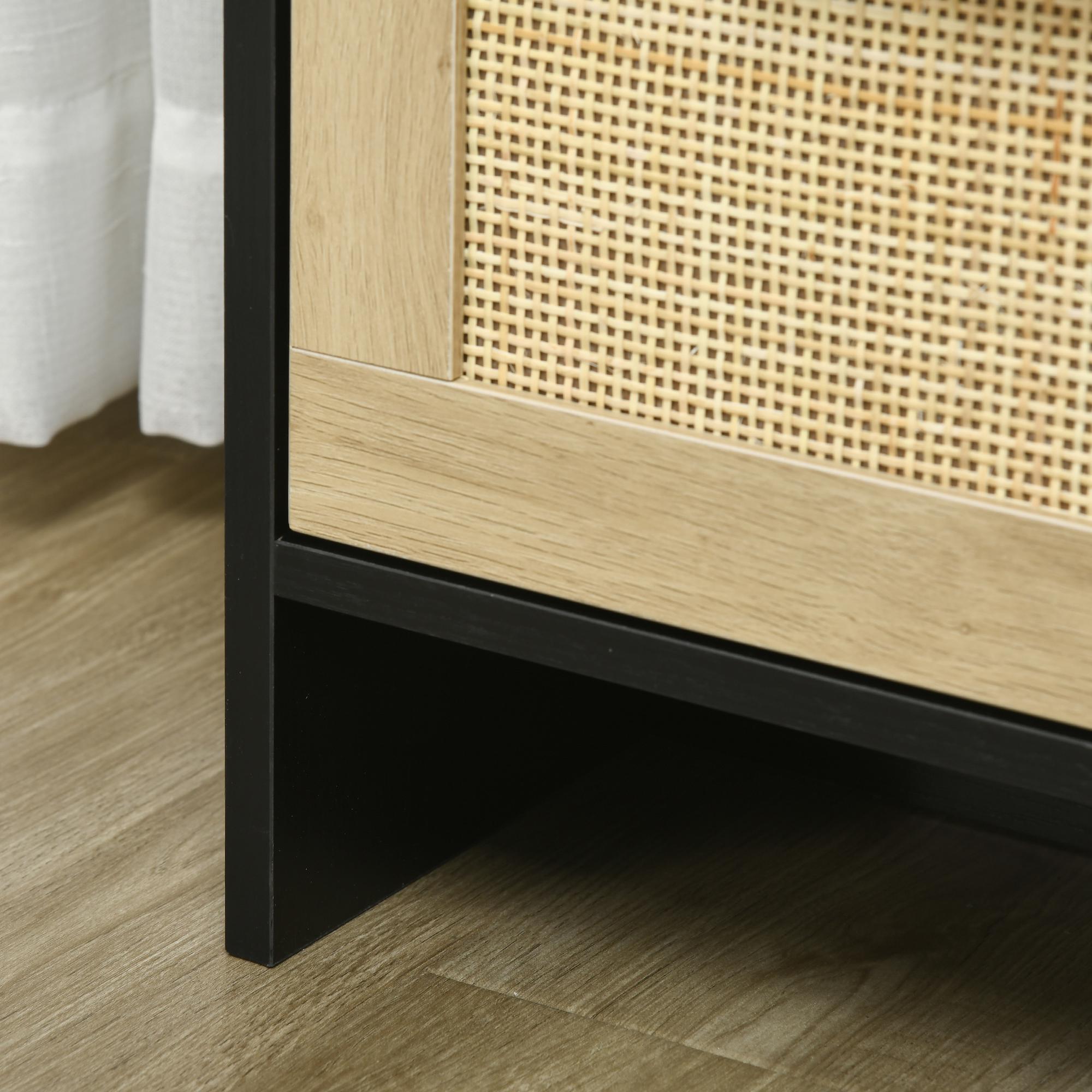 HOMCOM 4-Drawer Chest of Drawers in Chipboard and Rattan for Living Room and Bedroom, 80x38x80 cm