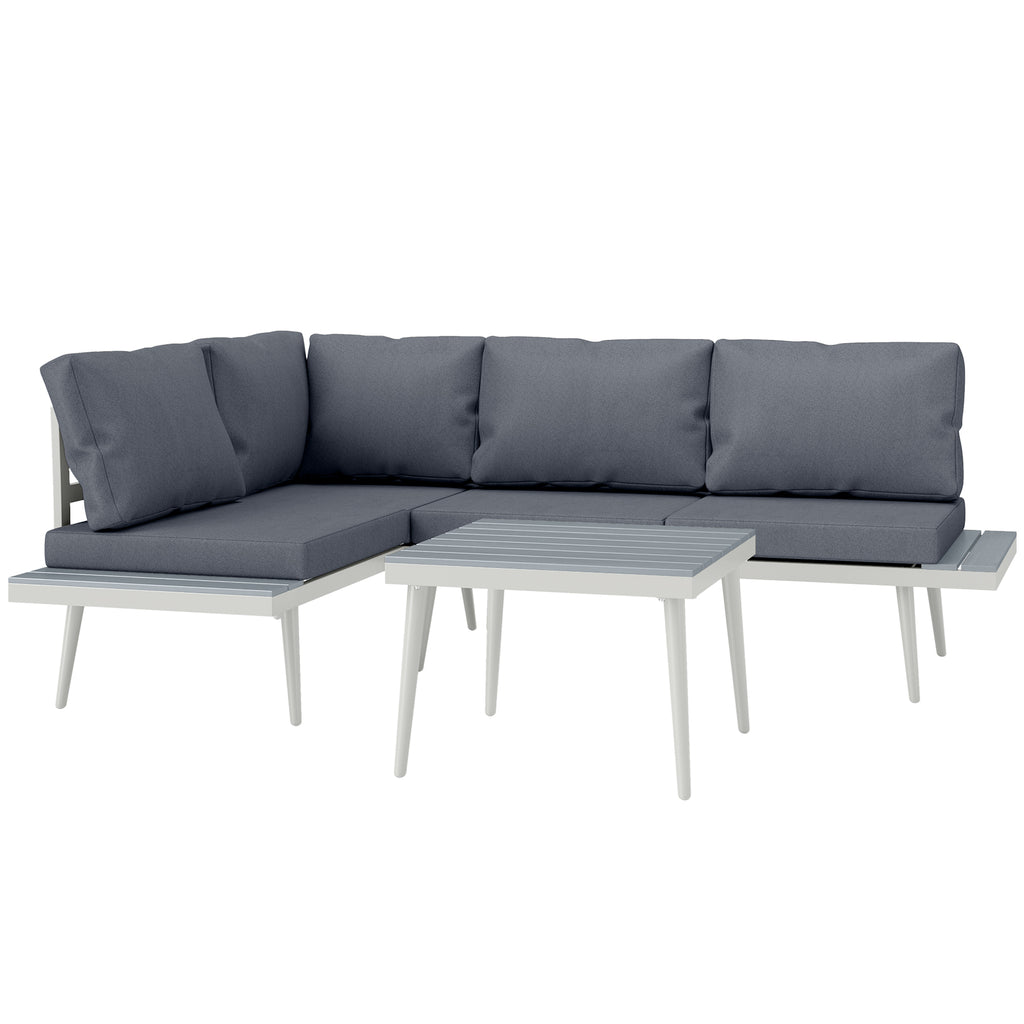 Garden Lounge with 2 Sofas with Cushions, 5-Level Adjustable Backrest and Slatted Coffee Table, Gray
