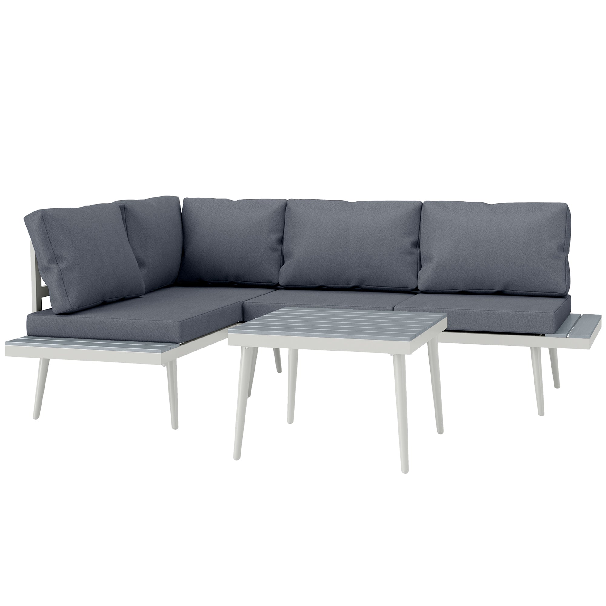Garden Lounge with 2 Sofas with Cushions, 5-Level Adjustable Backrest and Slatted Coffee Table, Gray