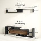 TV Cabinet with Wall Shelf, Open Shelves and Wooden Cabinet, Black and Brown