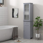 Bathroom Column Cabinet Space Saving with Cabinet, Drawer and MDF Shelves, 40x27x171.5cm, Grey