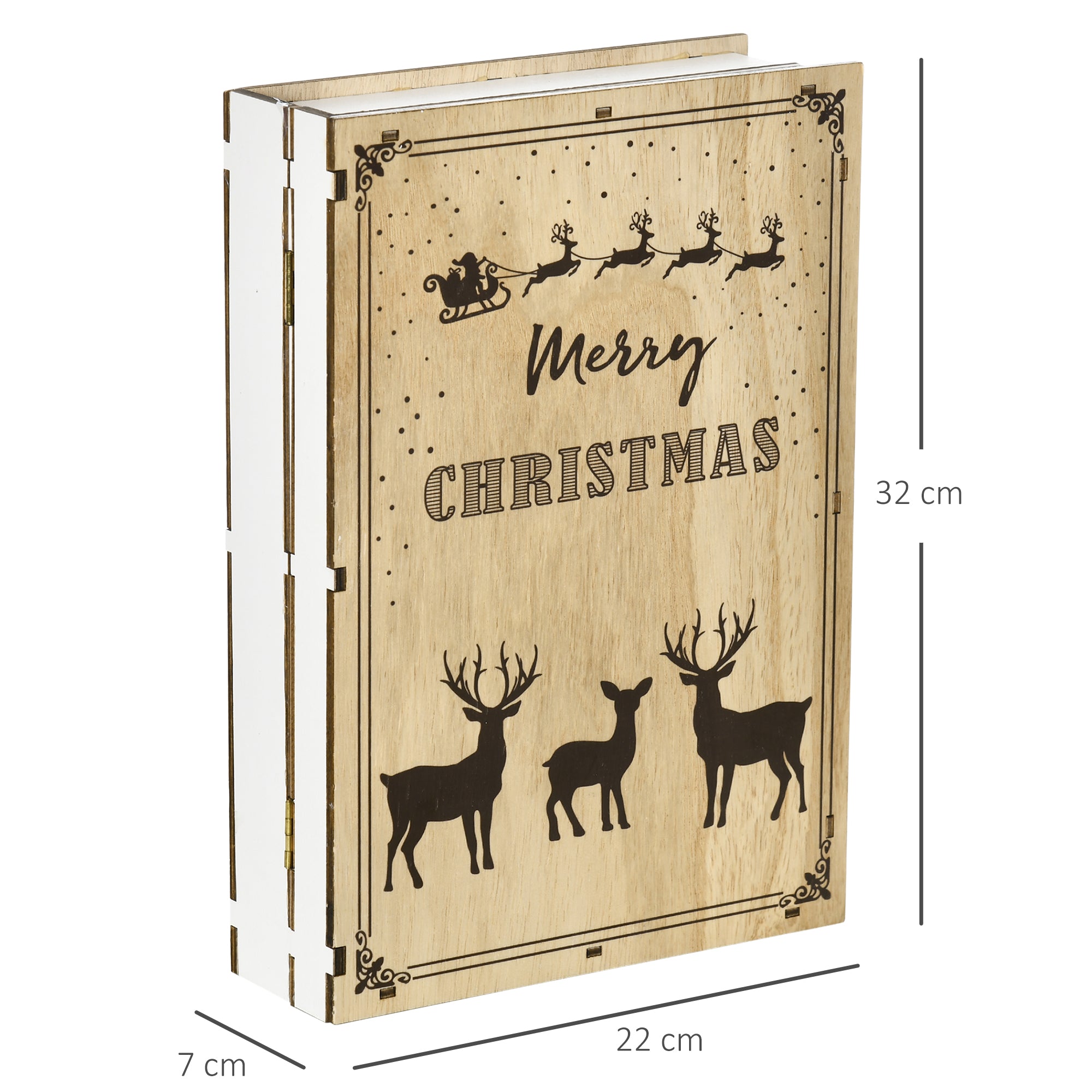 Wooden Christmas Advent Calendar in the Shape of a Book with Christmas Themes, 22x7x32 cm, White and Wood Color
