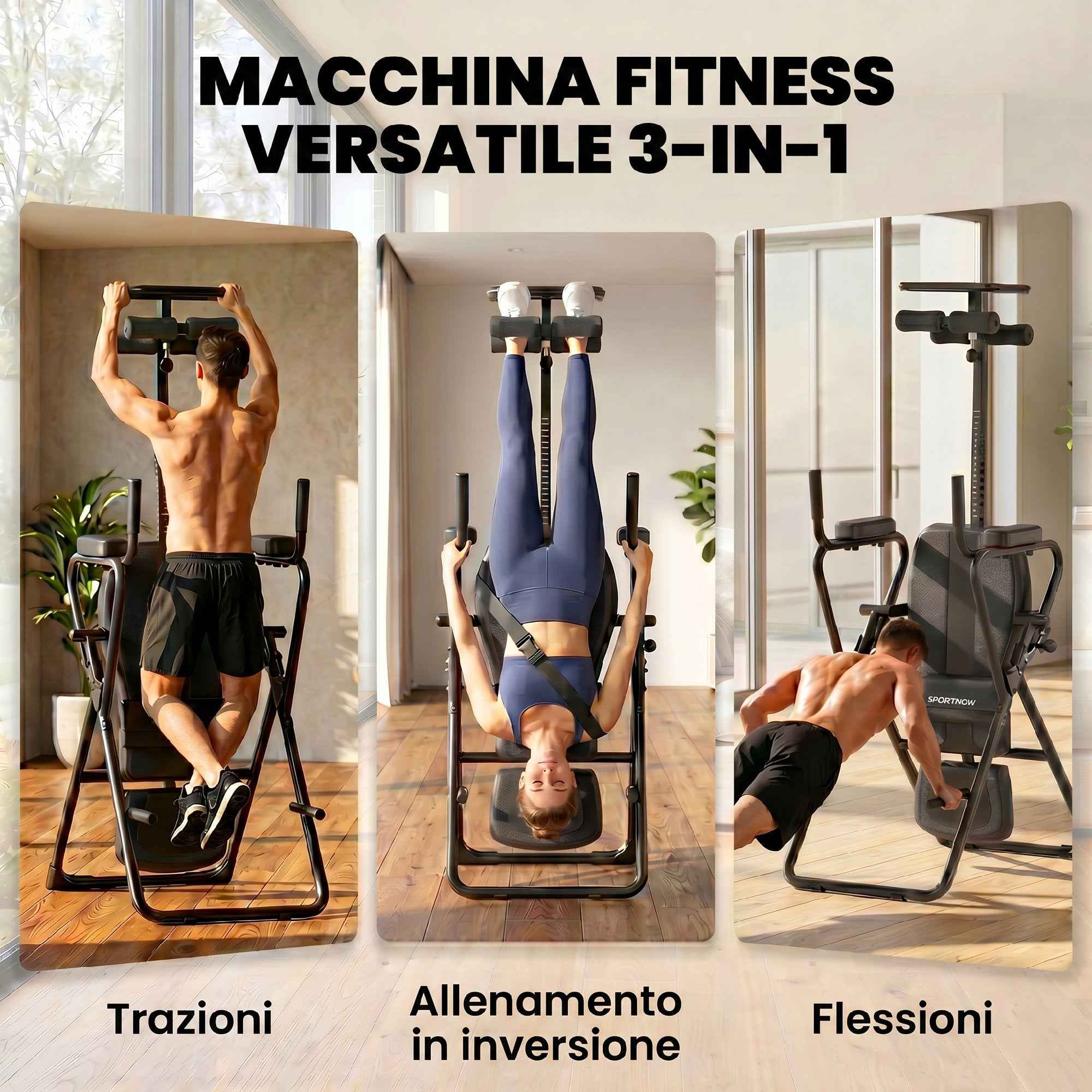 SPORTNOW 3-in-1 Inversion Table with Push-Up Bars, Pull-Ups, and Inversion Table