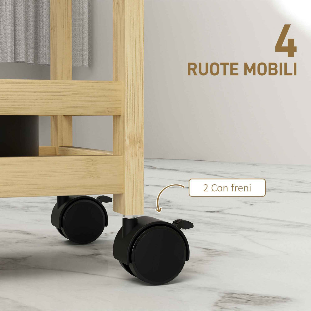 HOMCOM 3-Tier Bamboo Bathroom Storage Cart, 55x20x75 cm, Wood Color