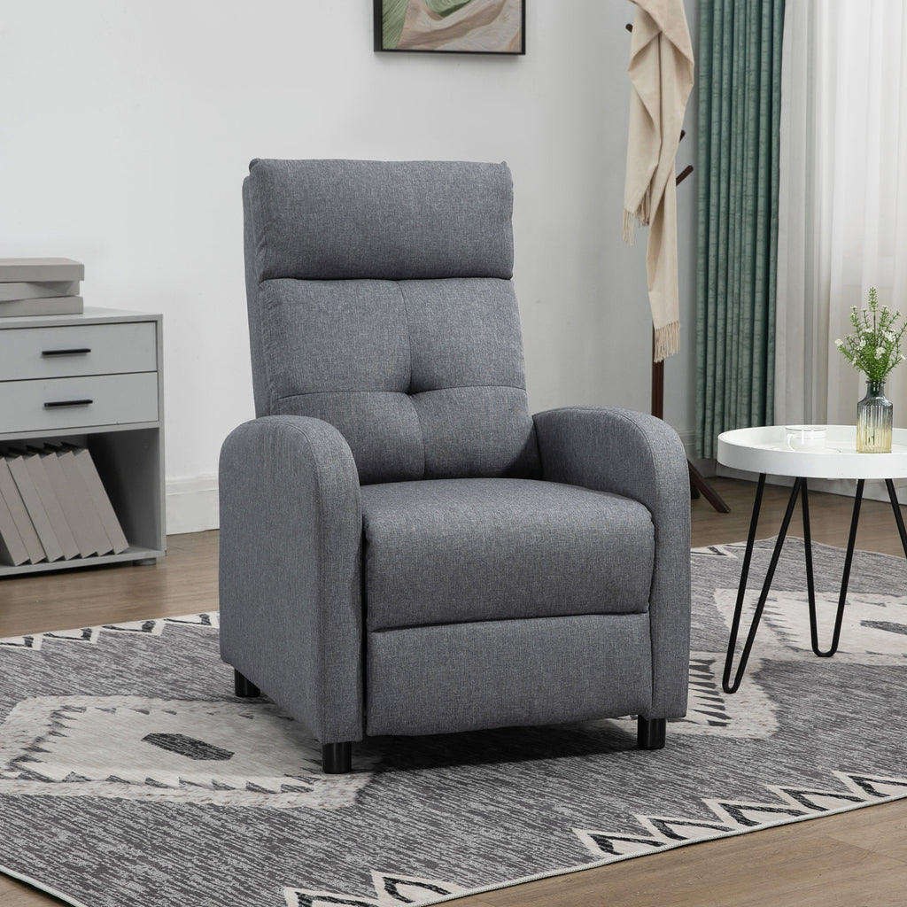 155° Max Reclining Chair in Grey Linen Effect Fabric with Footrest, 67x87x98 cm