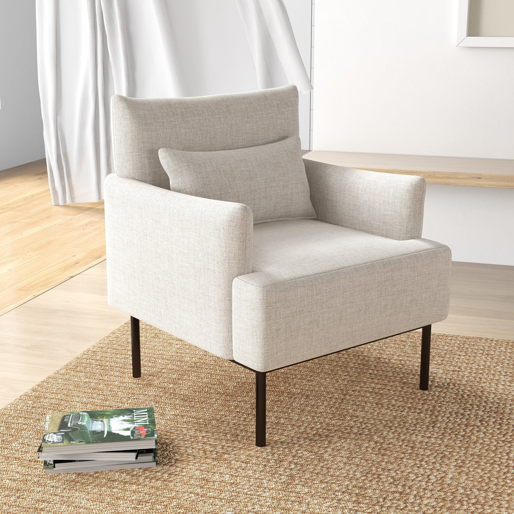Homcom Modern Furnishing Armchair With Extra Cushion, In Line Effect and Steel Fabric, 73x81x82 cm, Cream White - Borgè