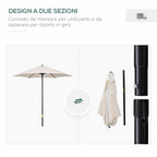2x2m Round Garden Umbrella with Central Pole in Aluminum and Polyester, Cream
