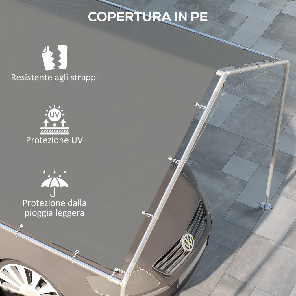 Outsunny 6x3m Dark Grey Anti-UV PE Carport Replacement Cover with Bungee Cords