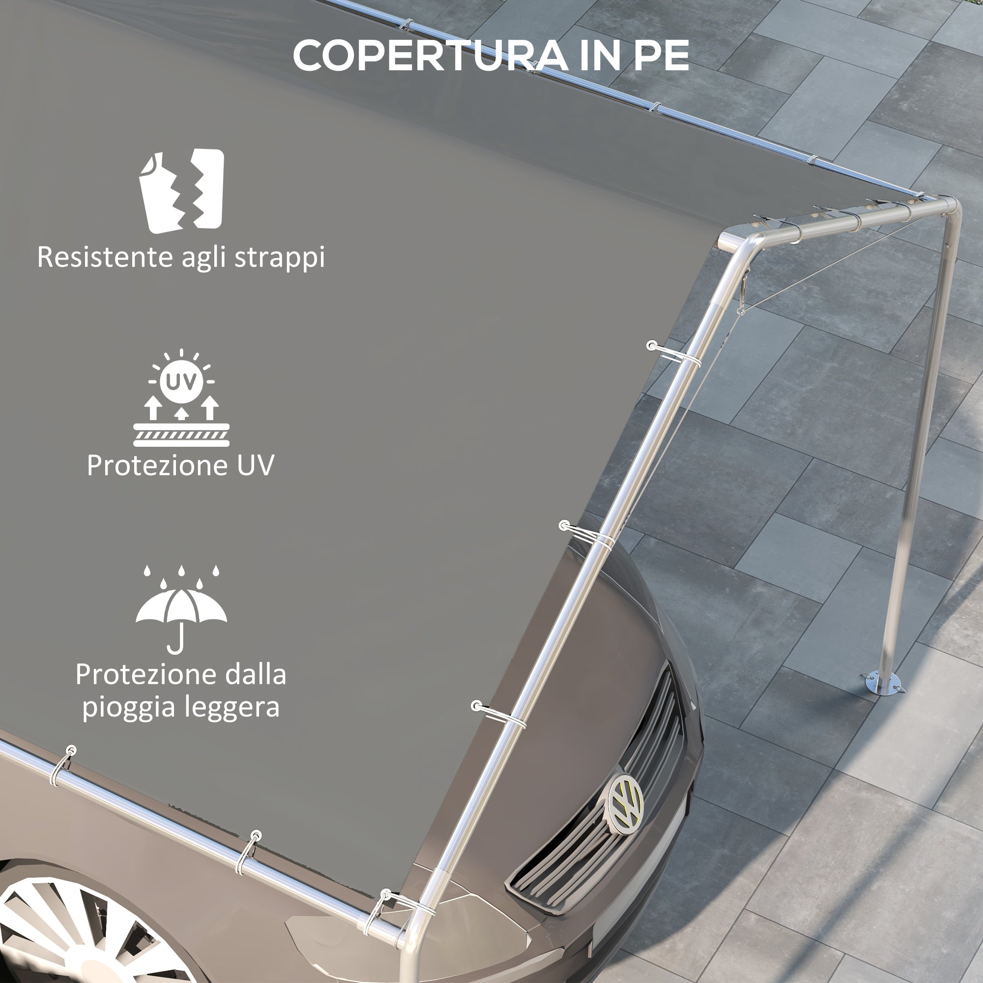 Outsunny 6x3m Dark Grey Anti-UV PE Carport Replacement Cover with Bungee Cords