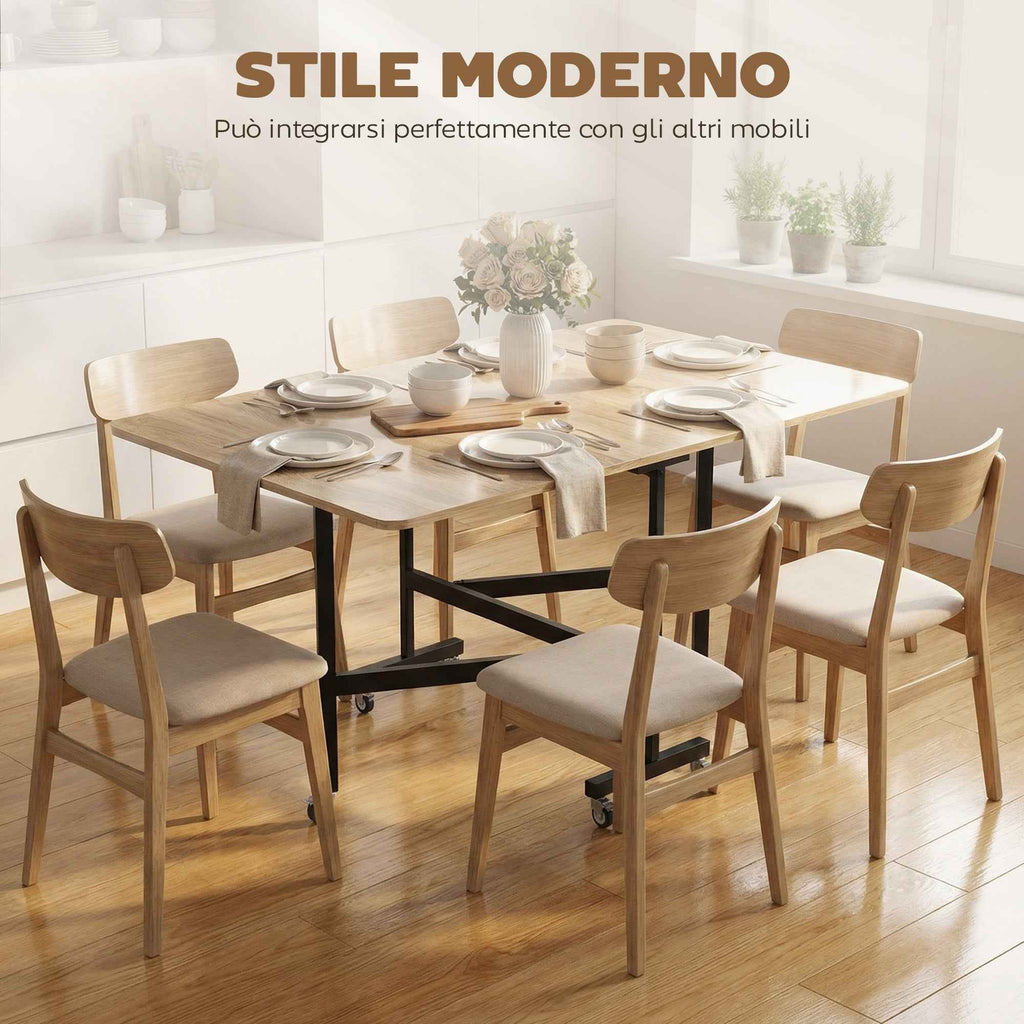 HOMCOM Folding Table for 4-6 People with 2 Drop-Leafs and Wheels with Brakes, 120x80x73 cm, Oak
