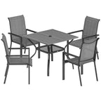 Outsunny 5-Piece Steel Garden Set with 4 Stackable Chairs and Table with Center Hole and Bottom Shelf, Grey