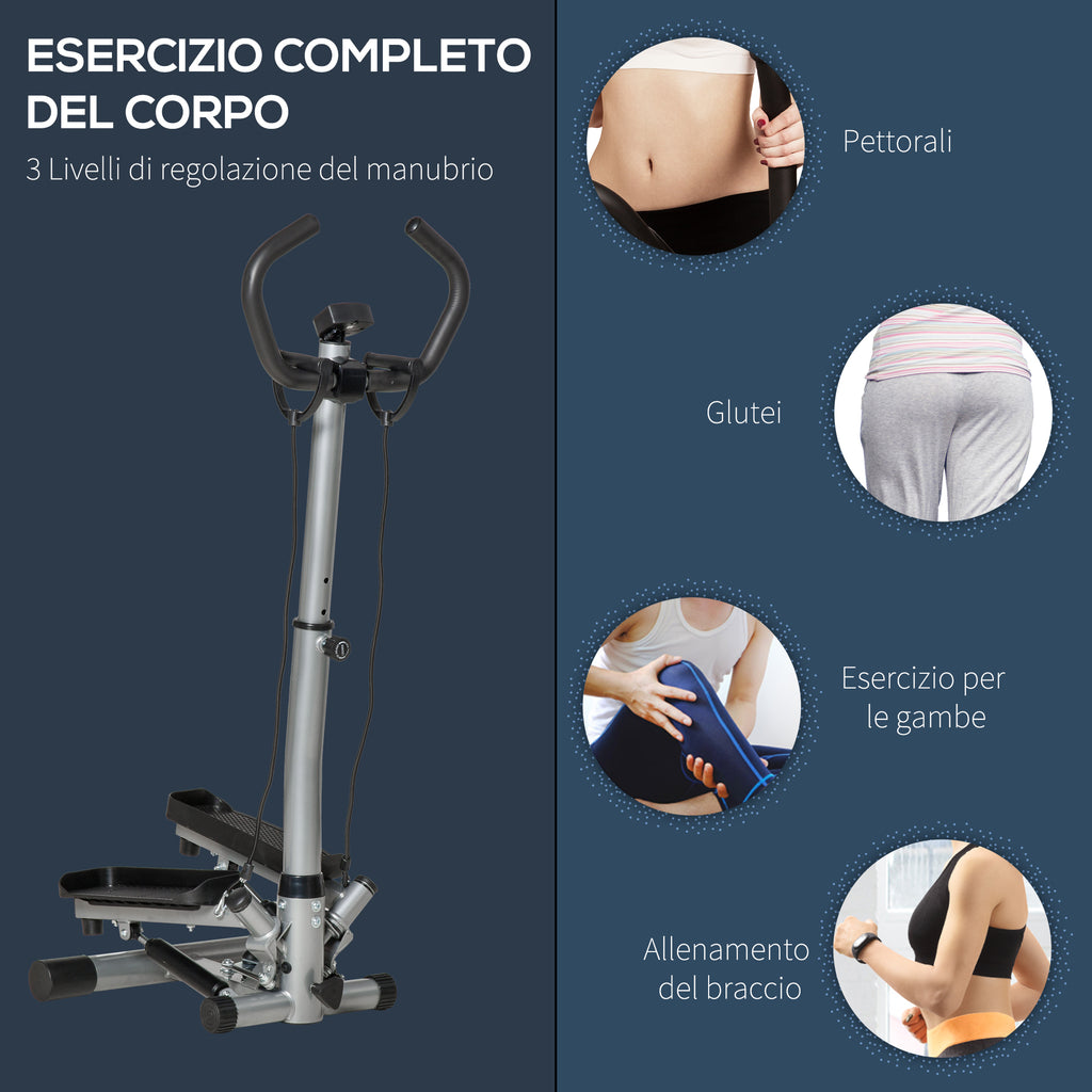 Stepper with Adjustable Handlebar, LCD Monitor and Elastic Bands, 55x53x118-128cm, Black