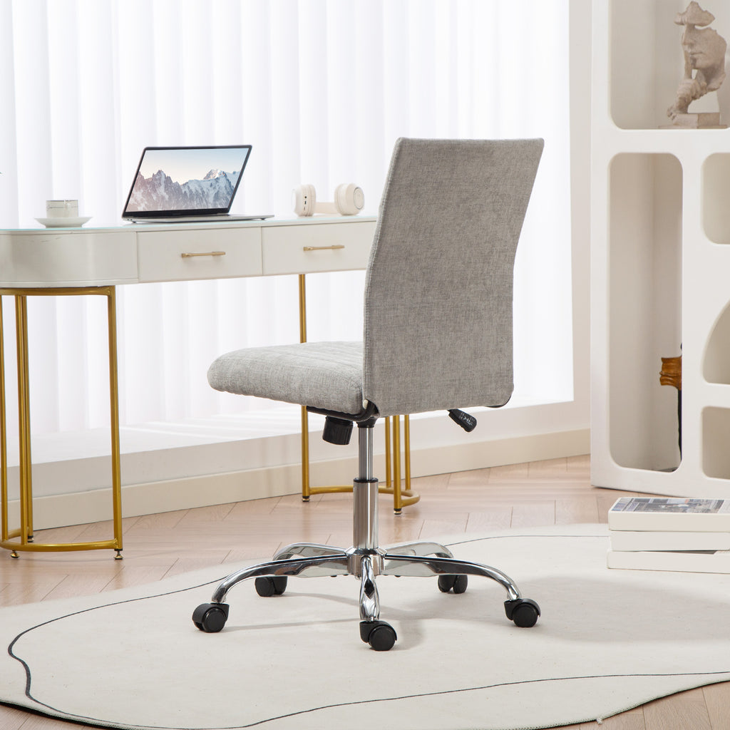 Armless Office Chair with Adjustable Height and Swivel Seat, Fabric Upholstery, Grey