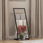 4-Bar Towel Rack in Steel and Bamboo, 40.5x28x98cm, Black and Wood Colour