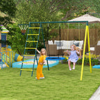 Outsunny Classic Round Garden Swing Set, Steel Ladders and Rope and Basket for Children 3-8 Years - Borgè