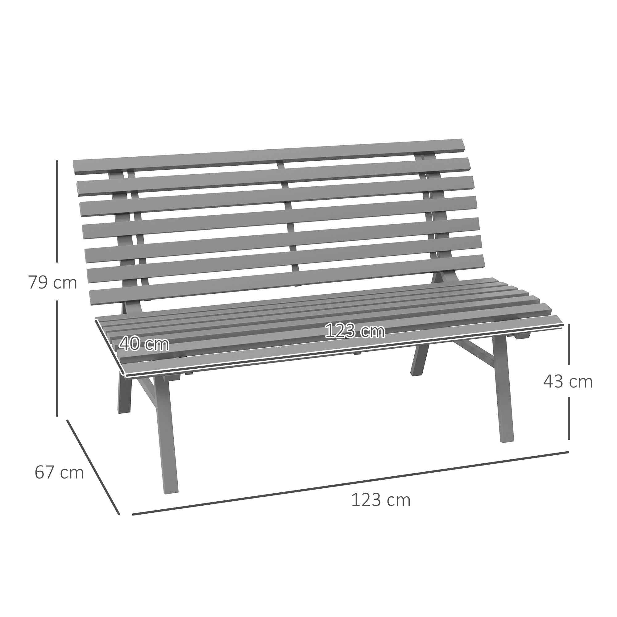 Outsunny 2-Seater Garden Bench with Aluminum Slats, 123x67x79 cm, Gray
