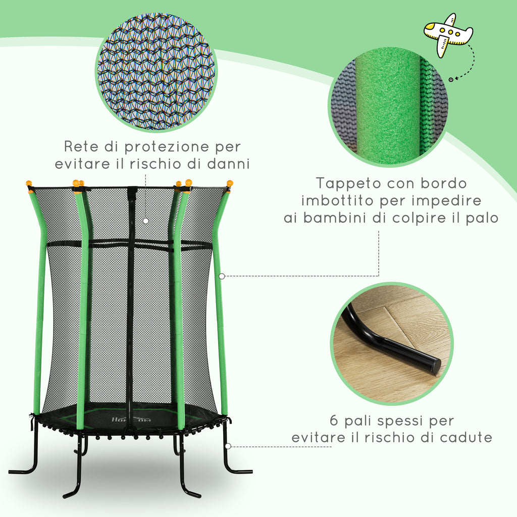 Trampoline for Children 3-10 Years with Zip Entrance and Padded Poles, Ø163.5x190 cm, Green