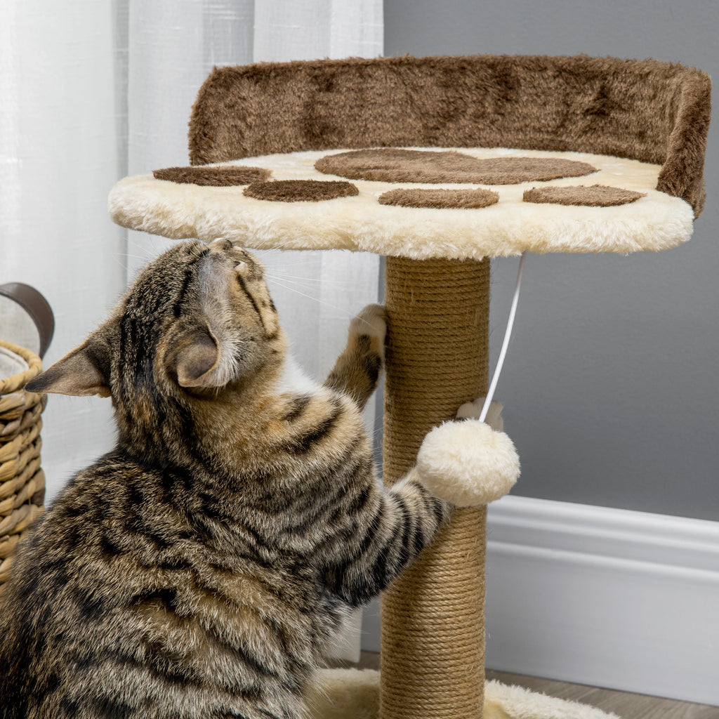Cat Scratching Pole for Cats up to 5kg with Bed and Play Ball, in Chipboard, Plush and Jute Rope, 41x41x44 cm - Borge' Group Limited