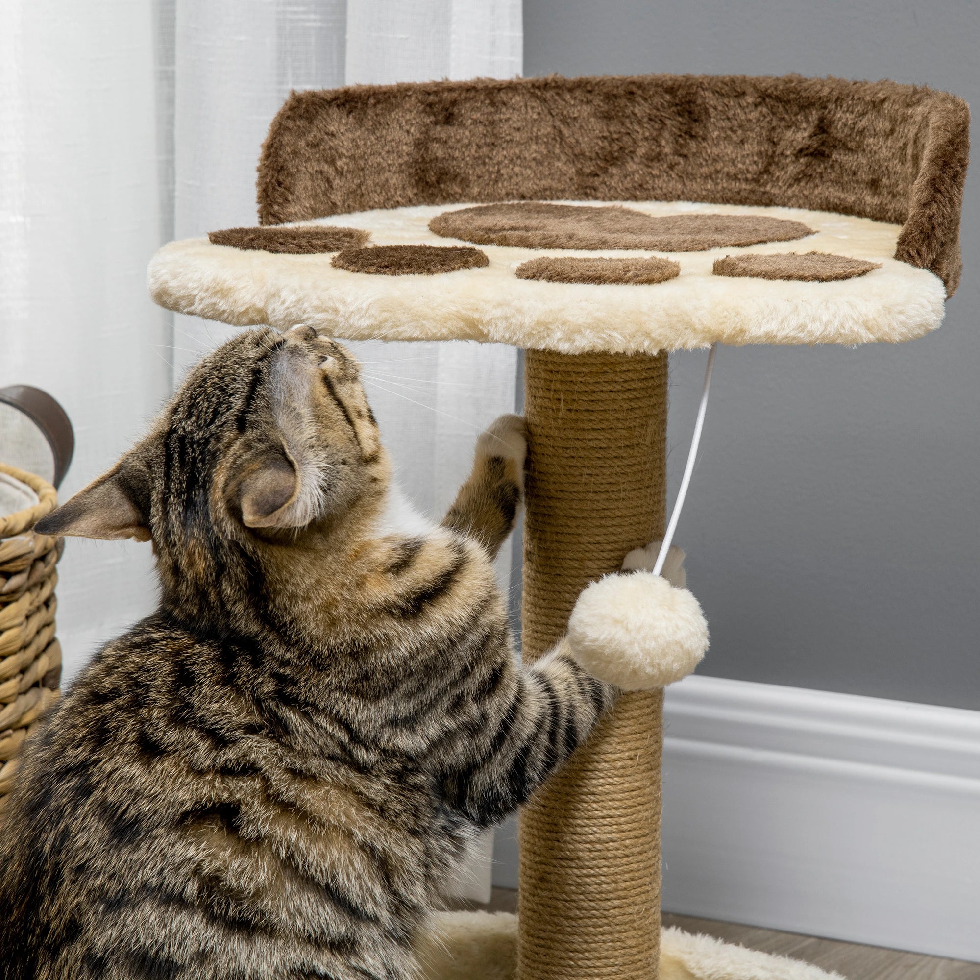 Cat Scratching Pole for Cats up to 5kg with Bed and Play Ball, in Chipboard, Plush and Jute Rope, 41x41x44 cm - Borge' Group Limited