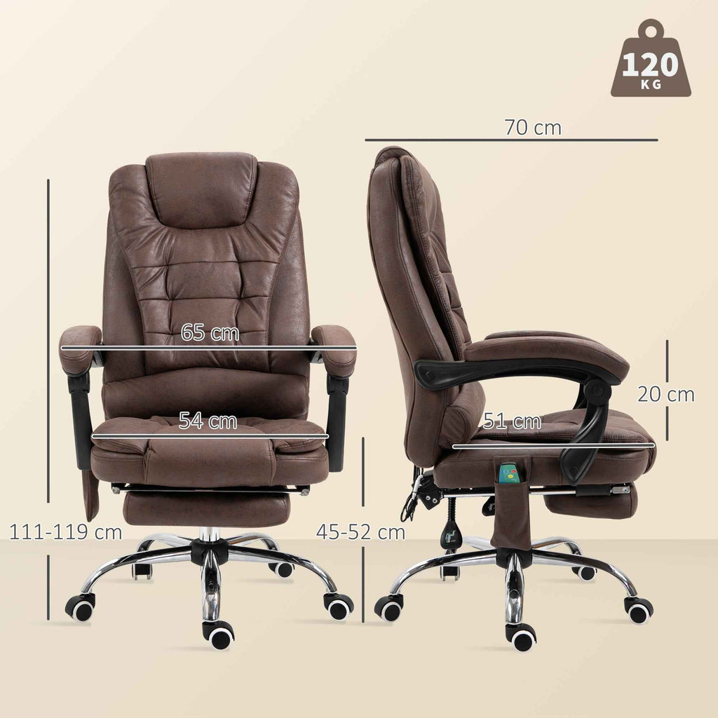 Vinsetto Office Chair with Remote Control and 6 Massage Points, Microfiber, 65x70x111-119 cm, Brown