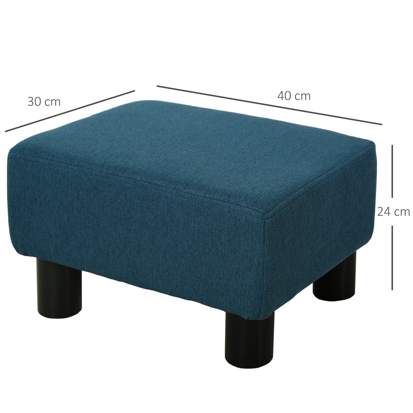 Rectangular Padded Footstool Pouf in Polyester and Plastic, 40x30x24 cm, Dark Blue