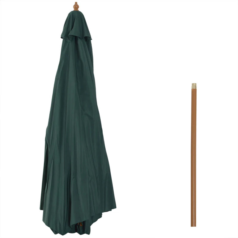 3x2.5 m Garden Umbrella with Rope Opening, 8 Ribs, in Wood and Polyester, Dark Green - Borge' Group Limited