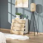 Chest of 4 Wooden Drawers and Aluminum Handles, 76x35x72cm, White and Oak